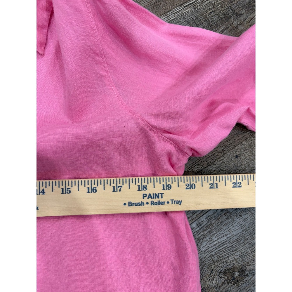 Sigrid Olsen Womens Pink 100% Linen 2 Piece Set Floral Pants Button Shirt M - Picture 6 of 15